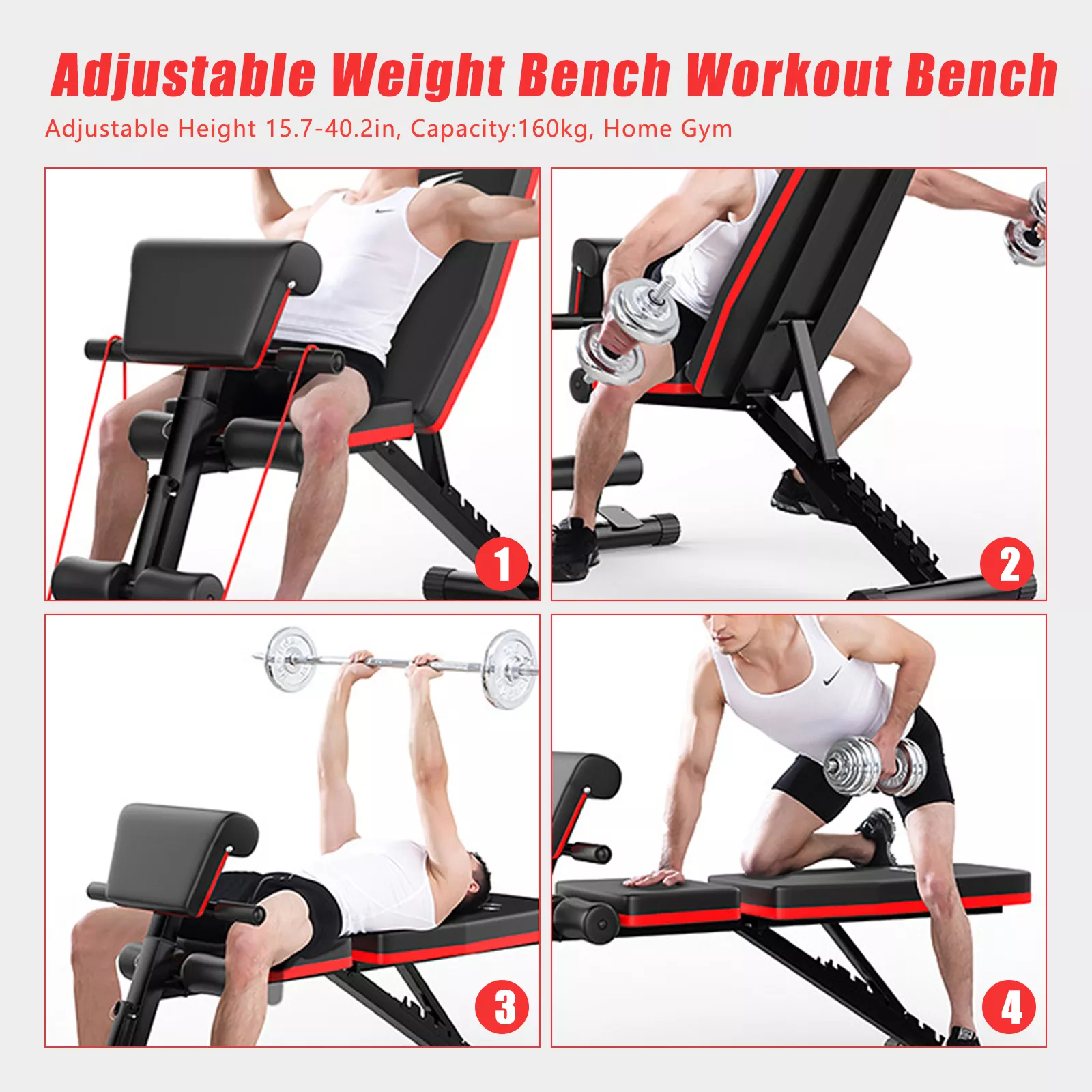 Adjustable Weight Bench - Full Body Workout & Foldable Incline Decline Exercise Bench - Image 4