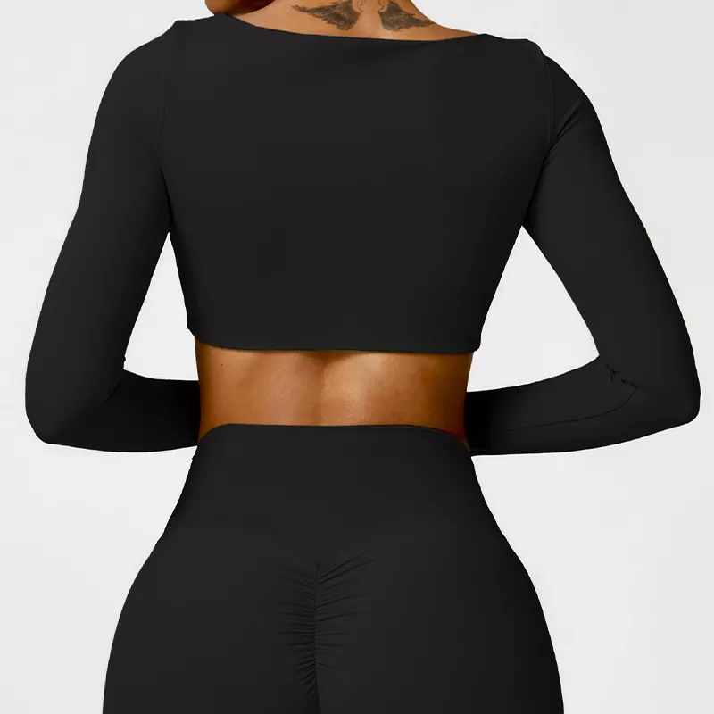 Women's Quick-Dry Long Sleeve Crop Top - Square Neck Sportswear for Gym & Yoga - Image 5