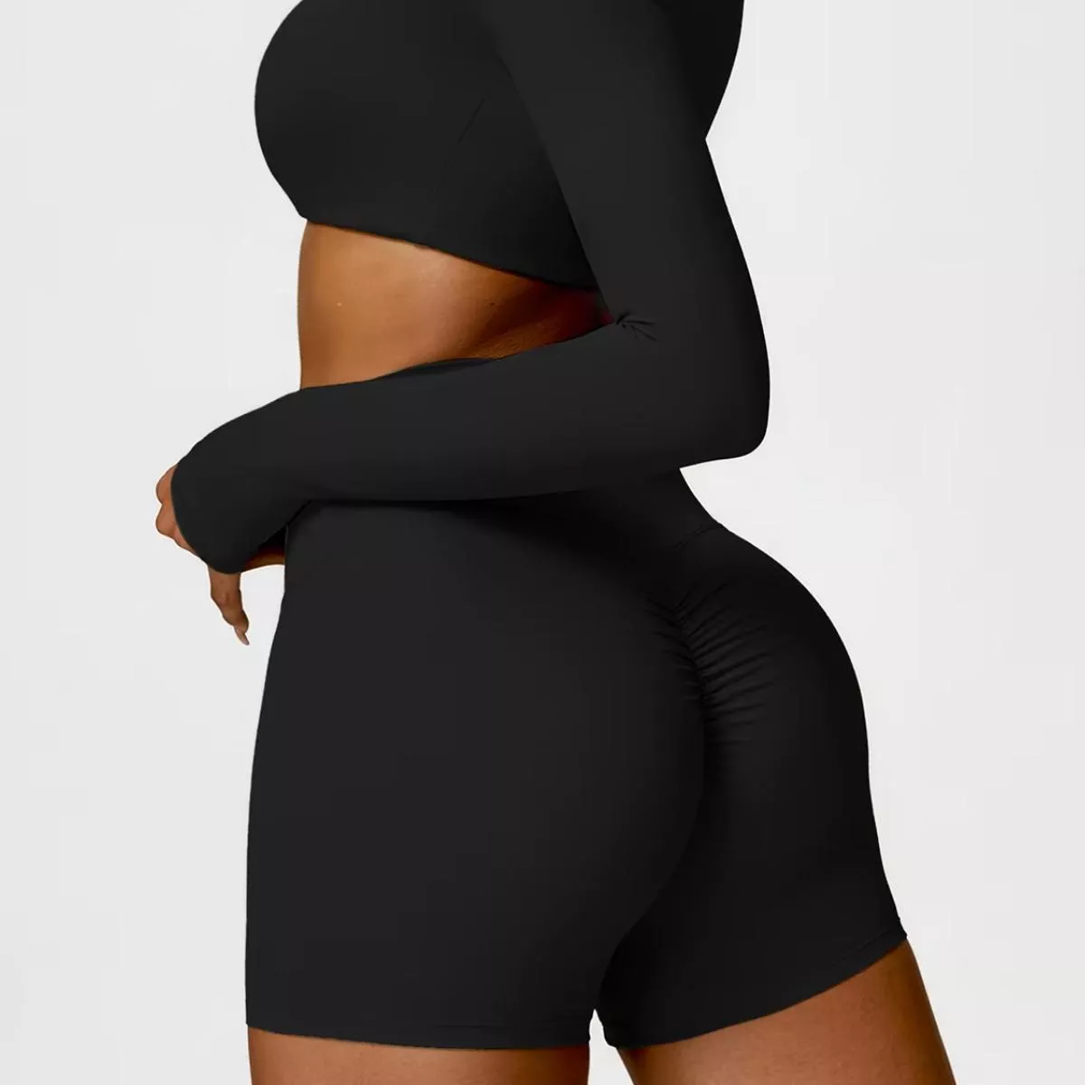 Women's Quick-Dry Long Sleeve Crop Top - Square Neck Sportswear for Gym & Yoga - Image 3