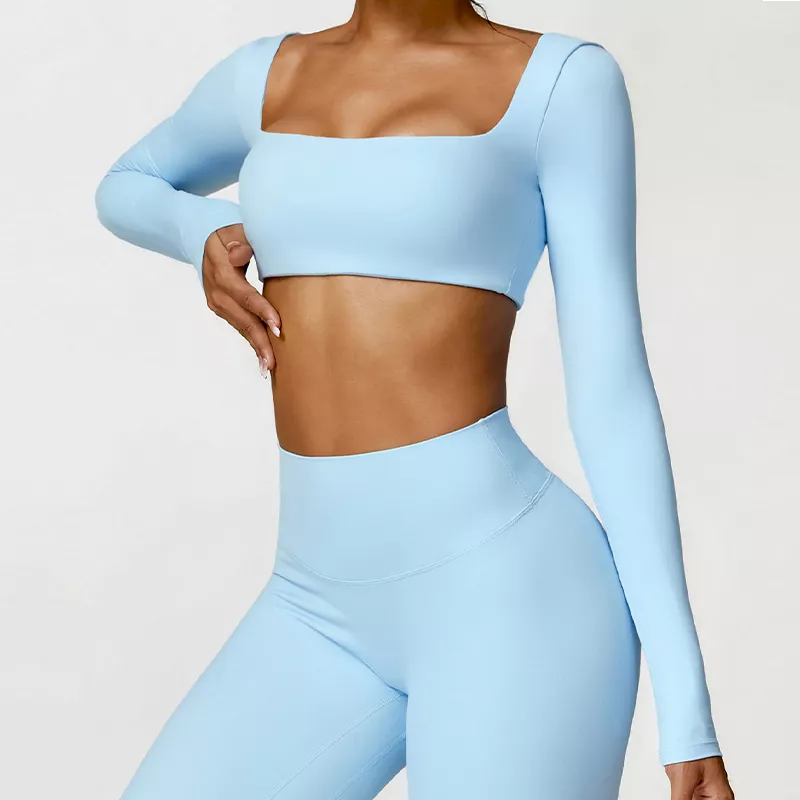 Women's Quick-Dry Long Sleeve Crop Top - Square Neck Sportswear for Gym & Yoga - Image 6