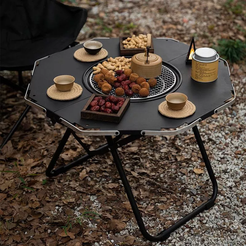 Folding BBQ Table with Built-in Charcoal Grill