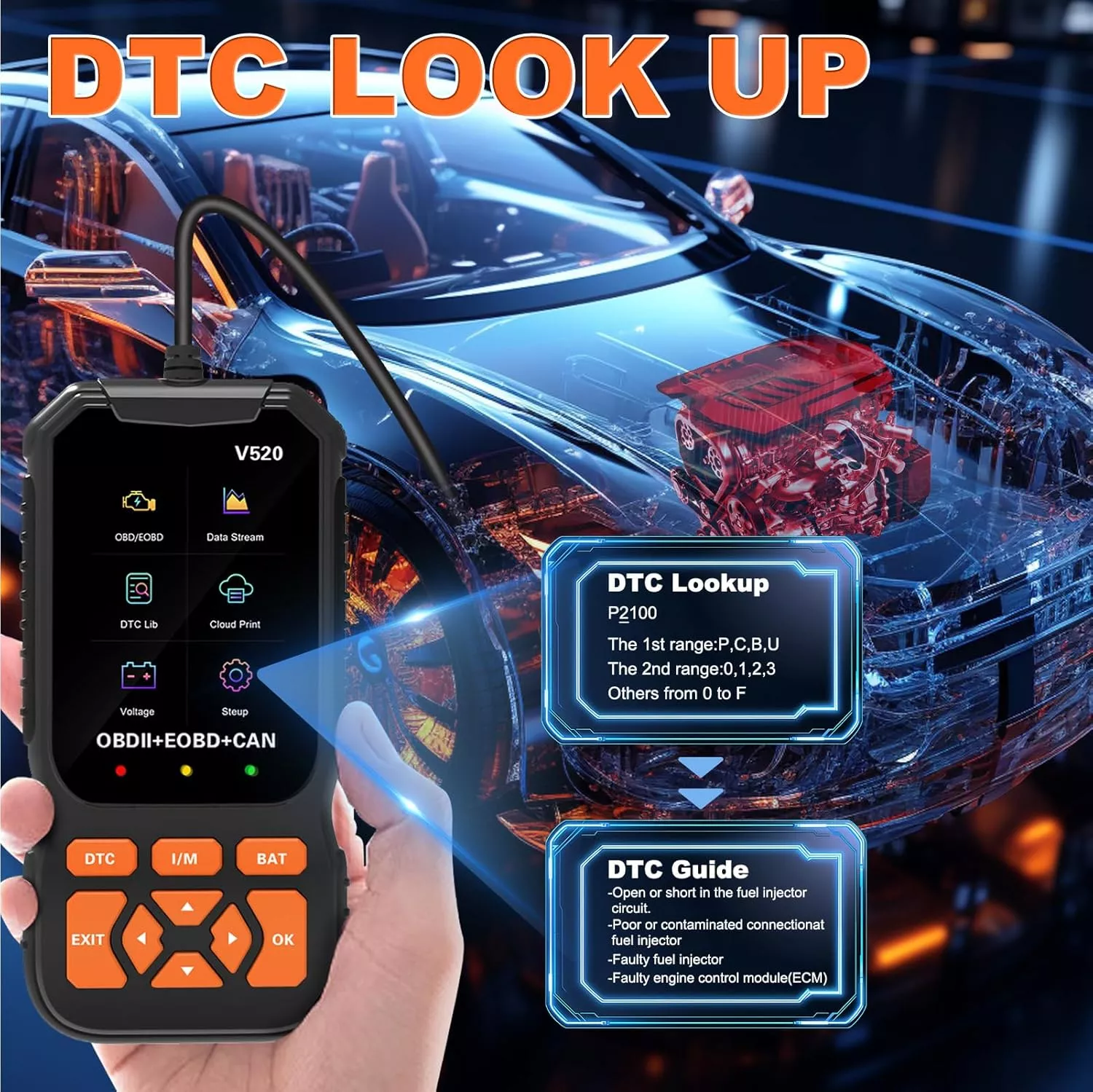 V520 OBD2 Car Diagnostic Scanner with Cloud Printing & Live Data Streaming - Image 4