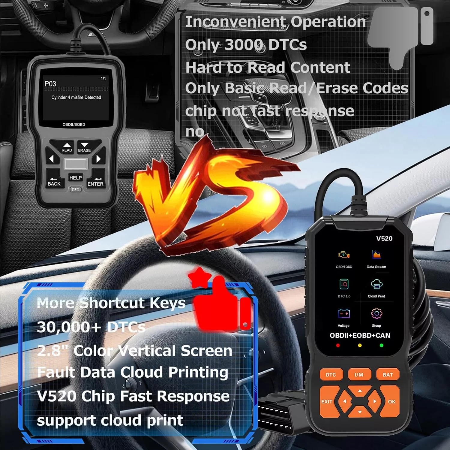 V520 OBD2 Car Diagnostic Scanner with Cloud Printing & Live Data Streaming - Image 5