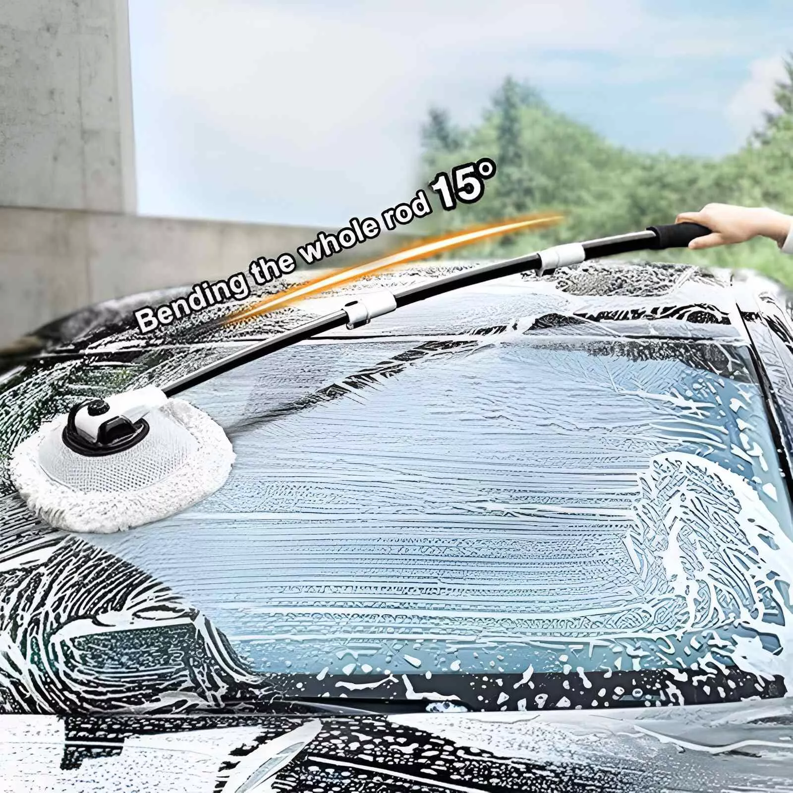 15 Degree Bend Telescoping Car Wash Brush - Flexible Chenille Cleaning Mop - Image 3