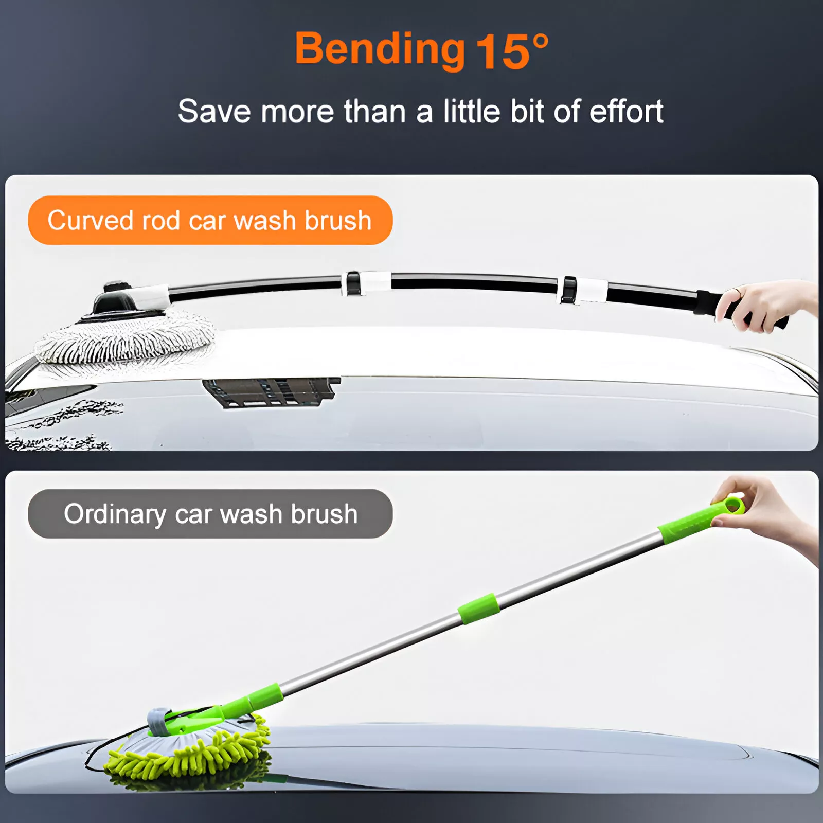 15 Degree Bend Telescoping Car Wash Brush - Flexible Chenille Cleaning Mop - Image 4