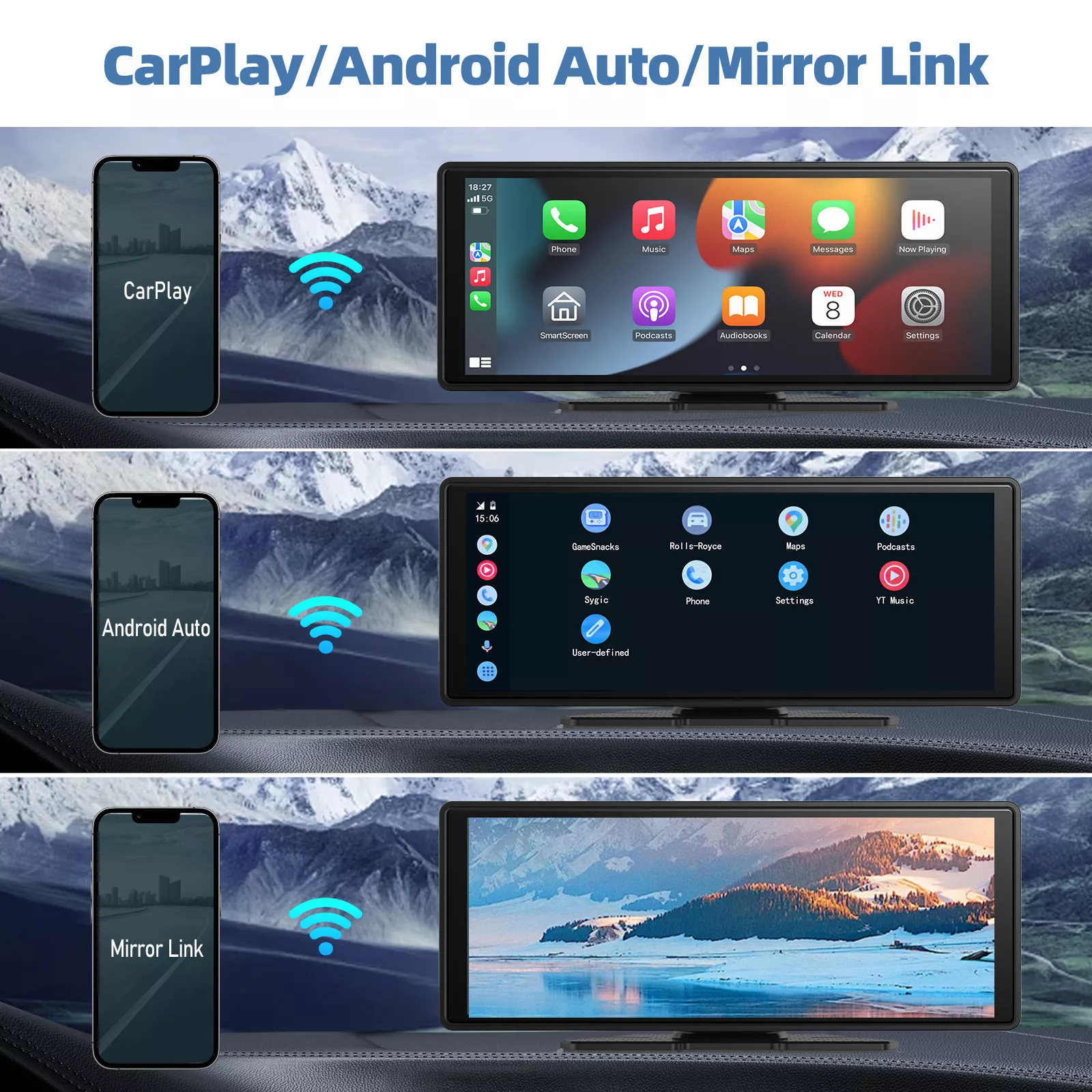 Universal Portable Wireless CarPlay & Android Auto Touchscreen for Car - Image 6