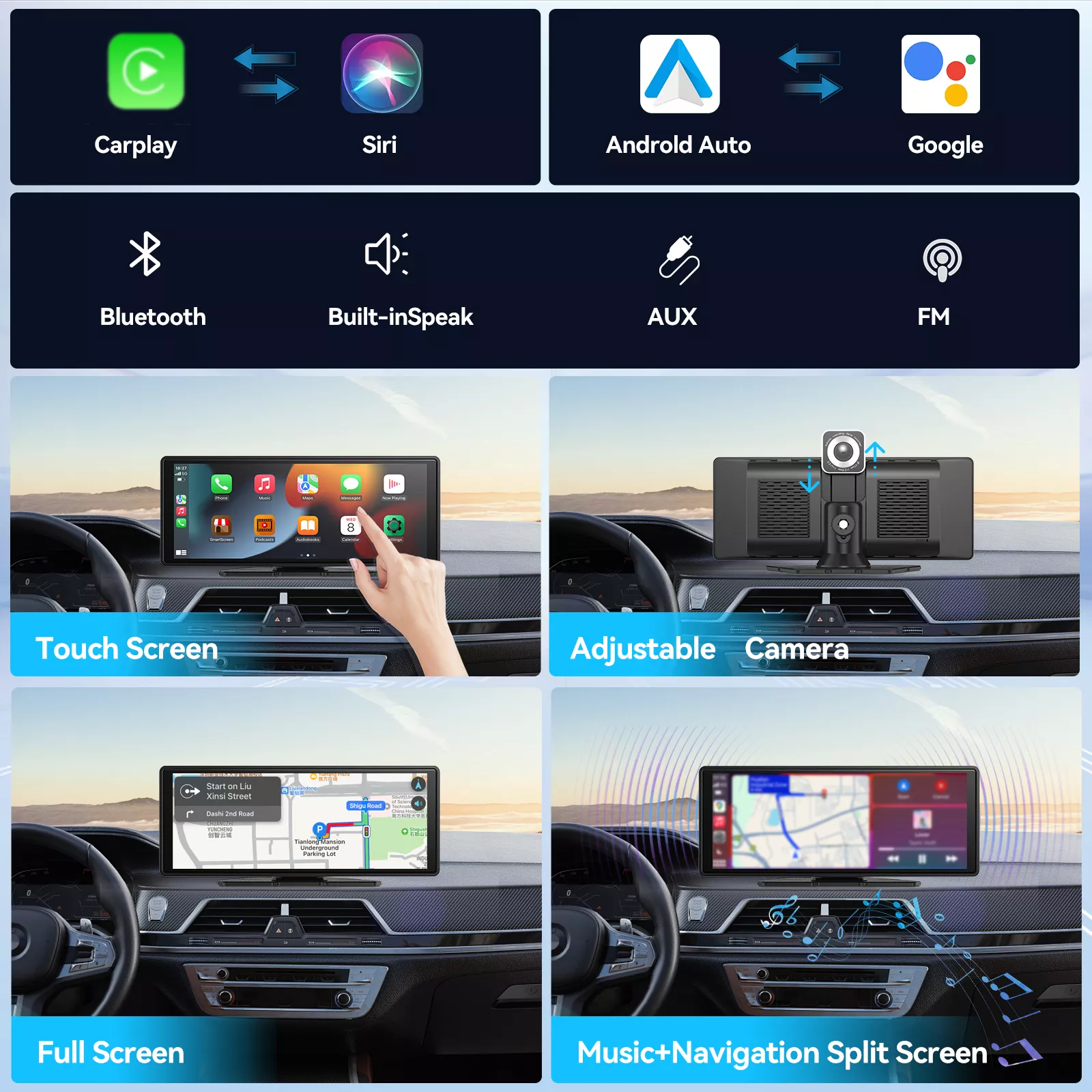 Universal Portable Wireless CarPlay & Android Auto Touchscreen for Car - Image 4
