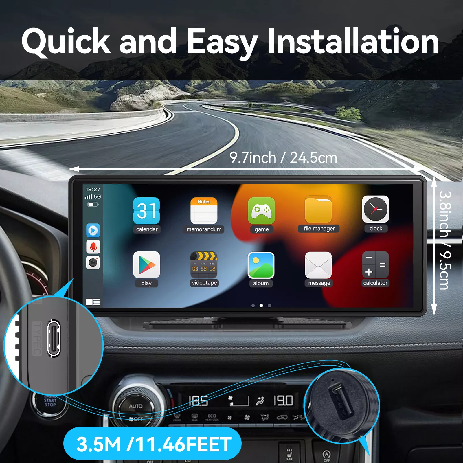 Universal Portable Wireless CarPlay & Android Auto Touchscreen for Car - Image 5