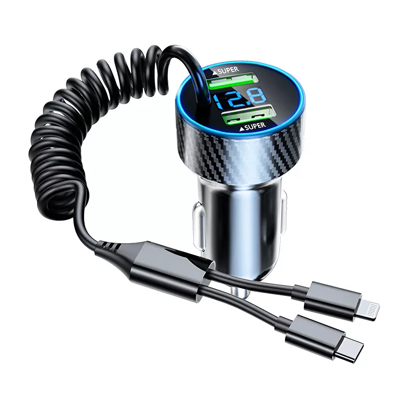 USB Car Phone Charger Adapter with Retractable Cable LED Voltage Monitor - Image 6