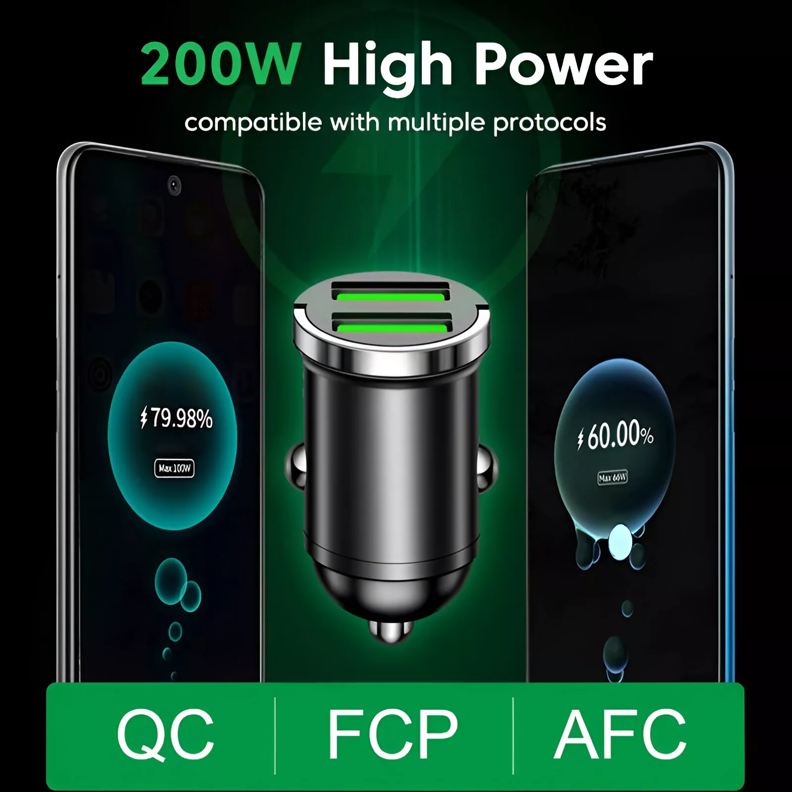 200W Dual USB Car Charger Fast Charging - Image 3
