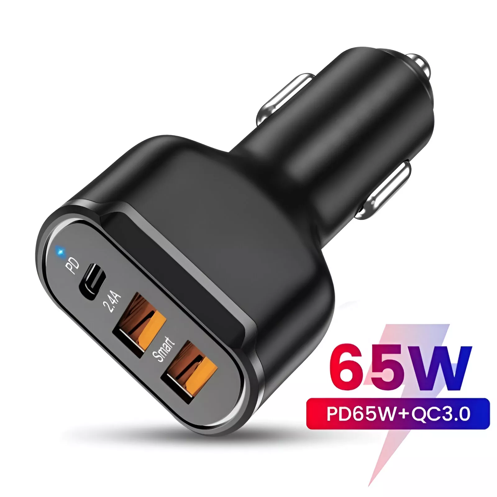 65W 3-Port PD Car Charger Fast Charging Mobile Phone Adapter - Image 2