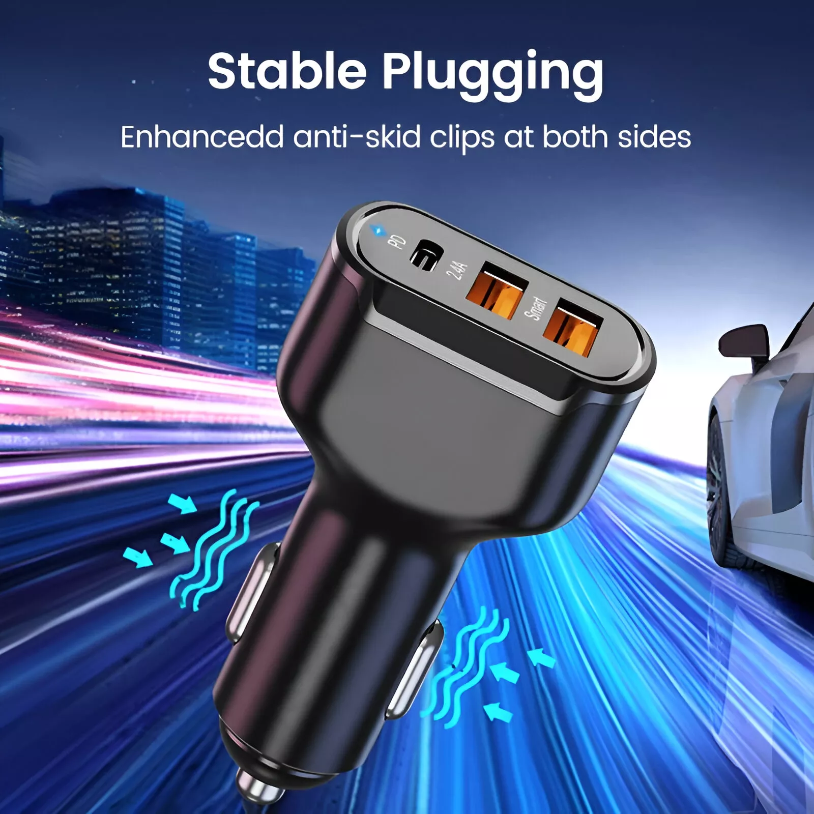 65W 3-Port PD Car Charger Fast Charging Mobile Phone Adapter - Image 4
