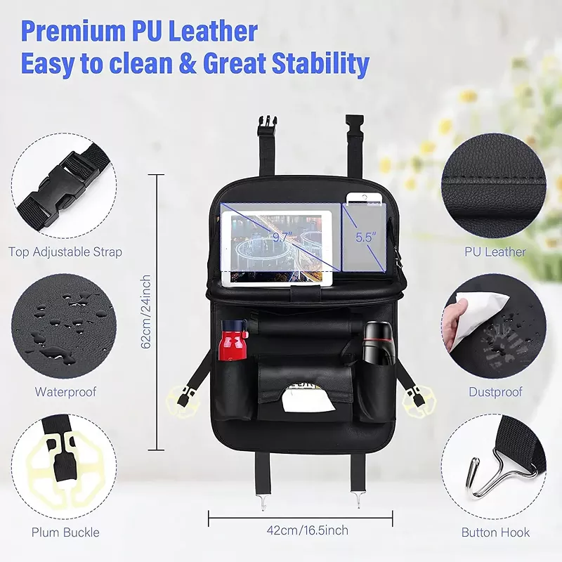 Car Seat Back Organizer with Foldable Table Tray - Image 6