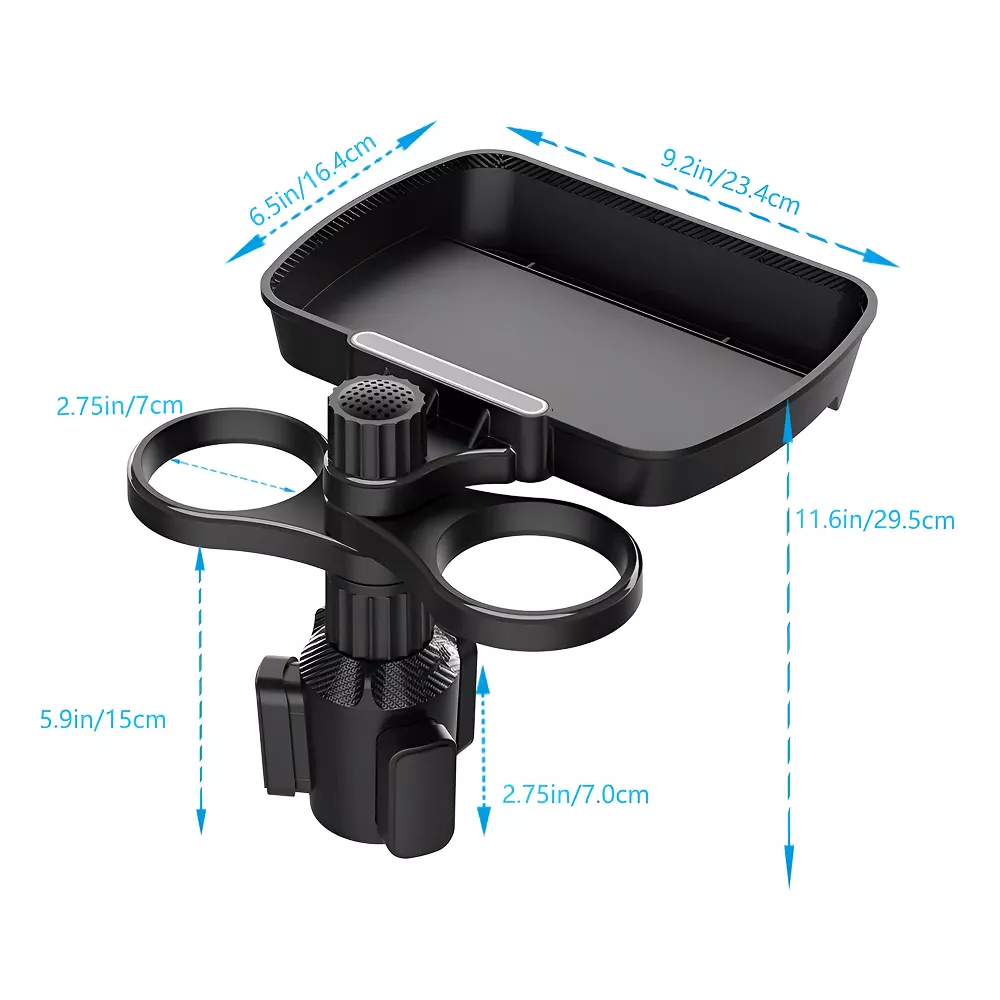 Dual Cup Holder Expander Adjustable 360° Rotating Car Drink & Snack Tray - Image 6