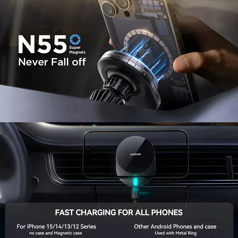 15W Wireless Charging Car Phone Holder with Magnetic Mount and Fast Charging - Image 3
