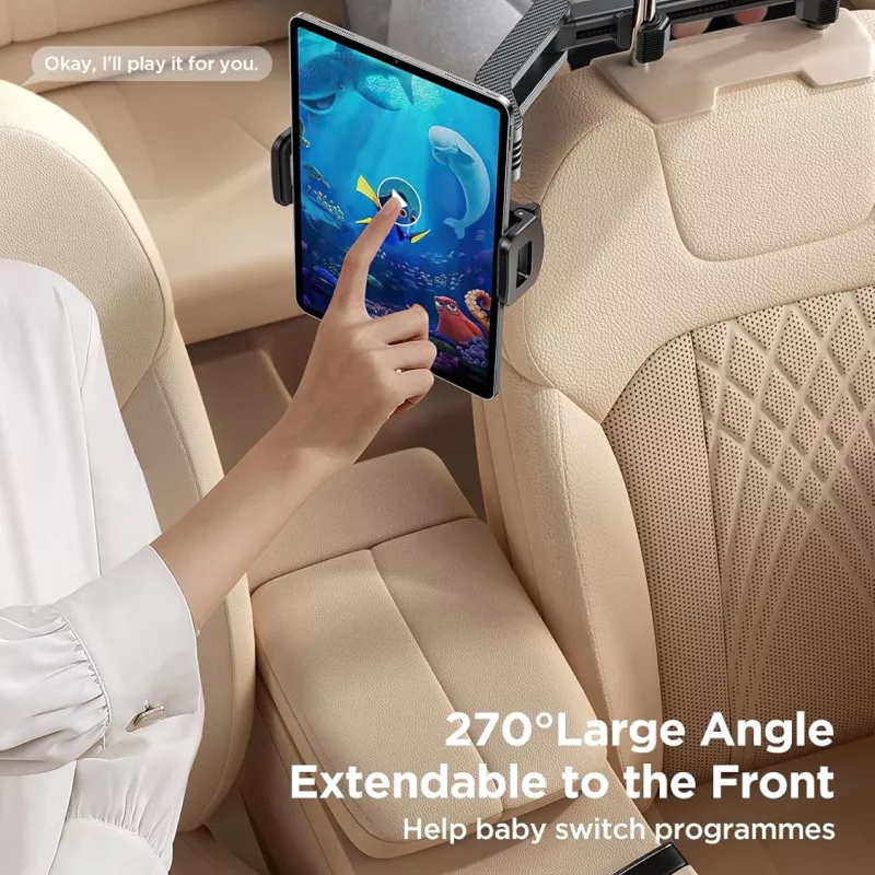 Universal Car Headrest Tablet Holder with Folding Arm for iPads & Phones - Image 4