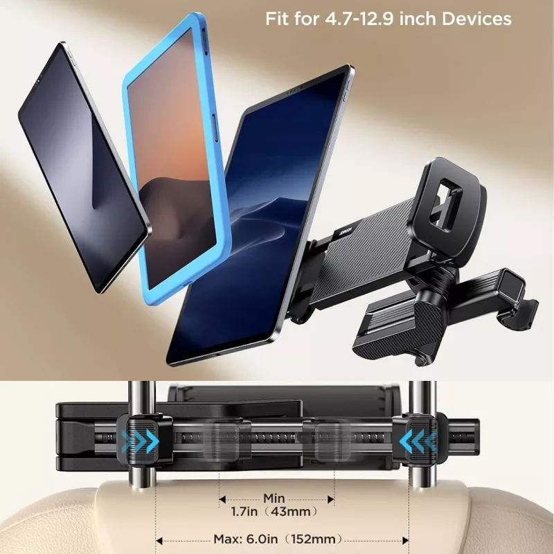 Universal Car Headrest Tablet Holder with Folding Arm for iPads & Phones - Image 5