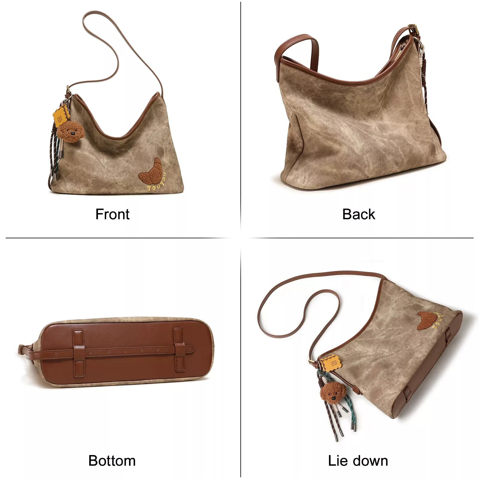 Large Capacity Faux Leather Tote Bag with Dog Pendant - Image 5