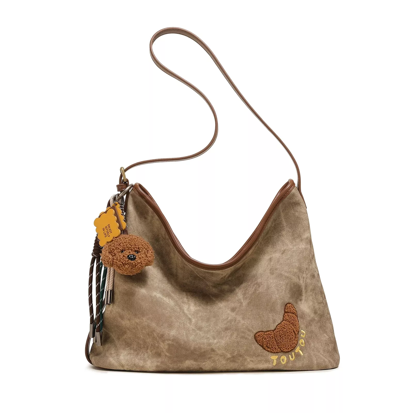 Large Capacity Faux Leather Tote Bag with Dog Pendant - Image 3