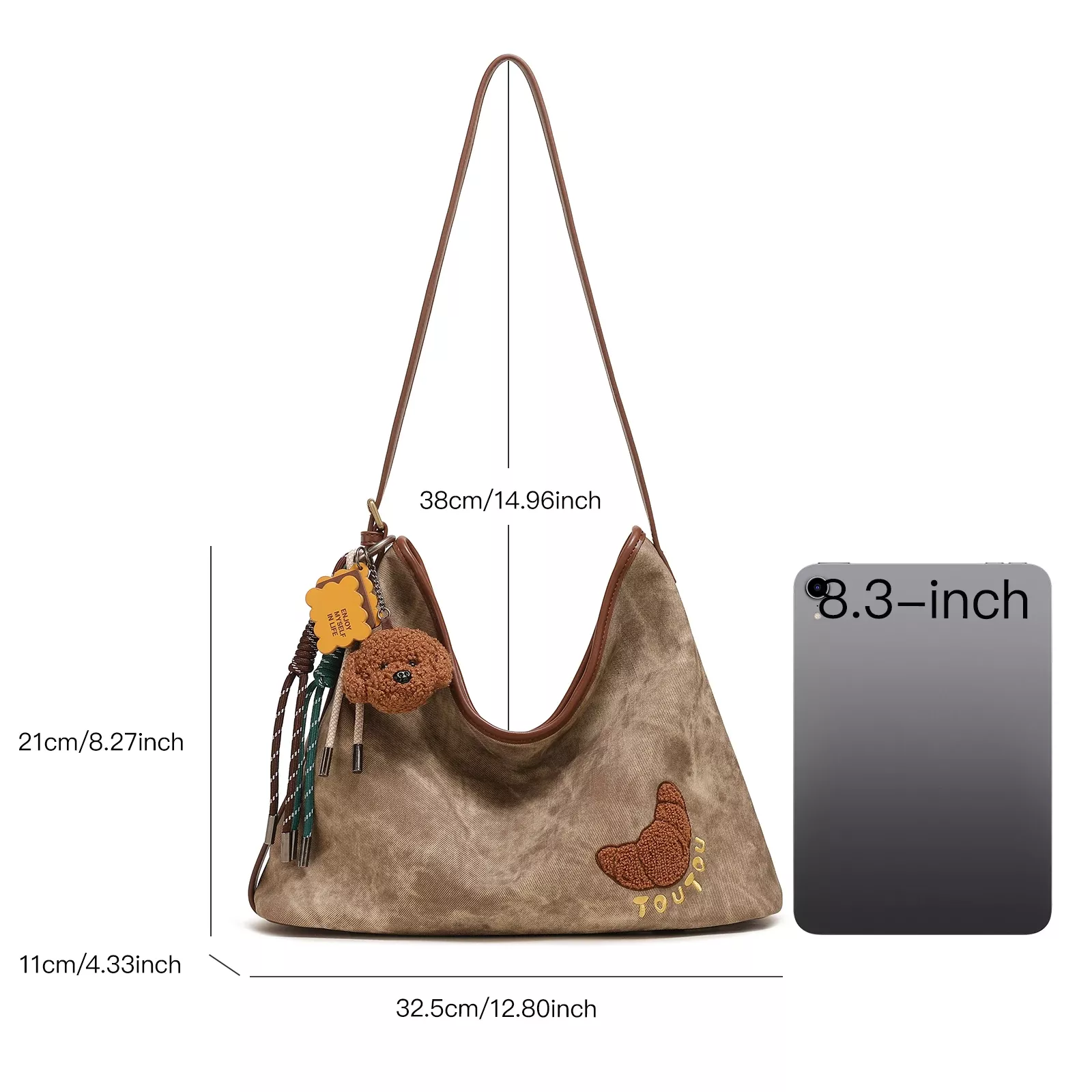 Large Capacity Faux Leather Tote Bag with Dog Pendant - Image 6