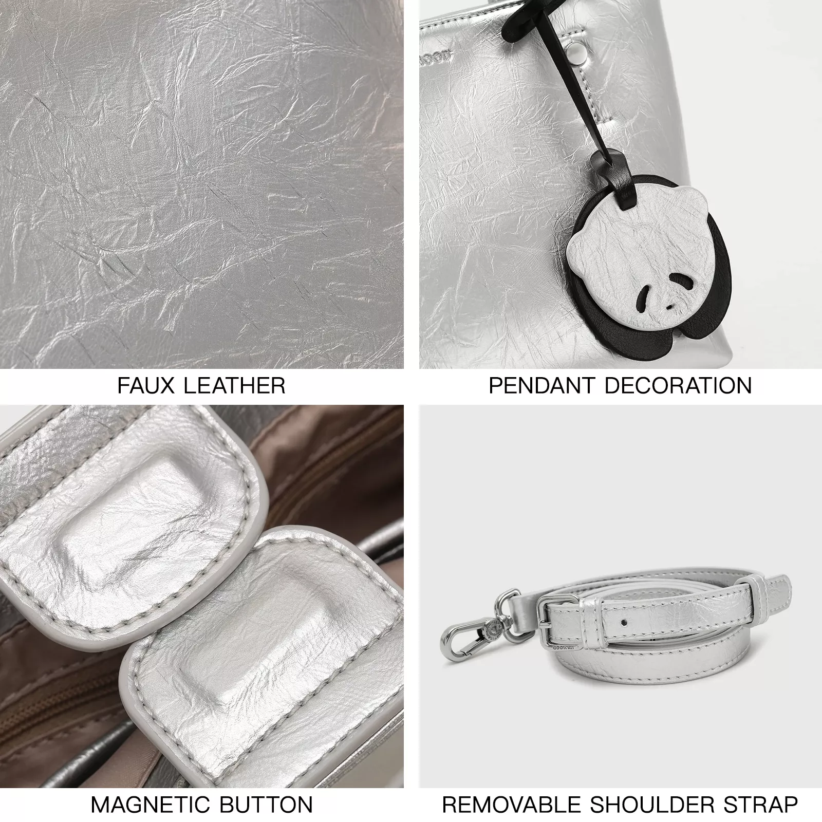 Charming Panda Pendant Women’s Shoulder Bag with Adjustable Strap - Image 4