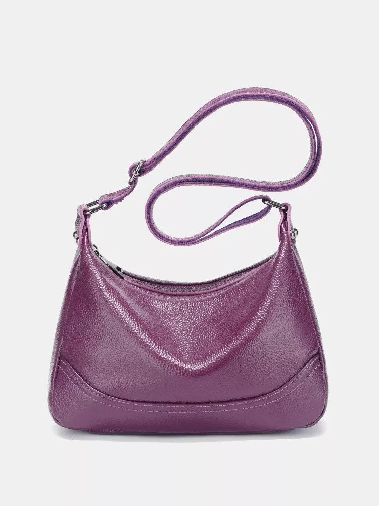 Vintage Purple Tan Leather Crossbody Hobo Bag for Women - Image 3