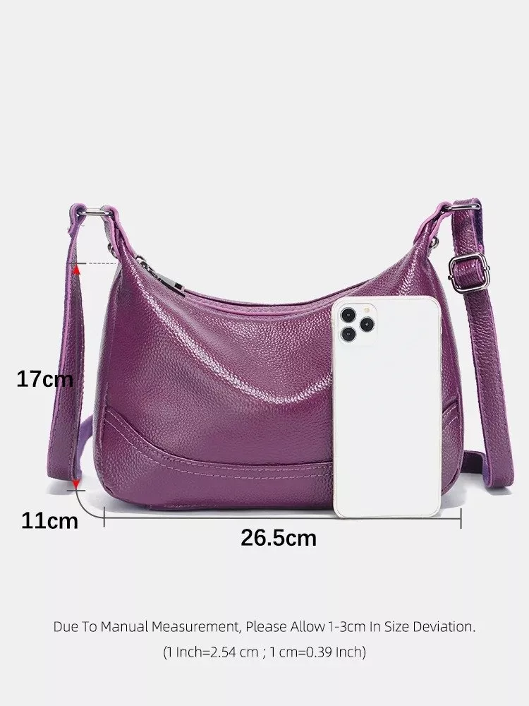 Vintage Purple Tan Leather Crossbody Hobo Bag for Women - Image 7