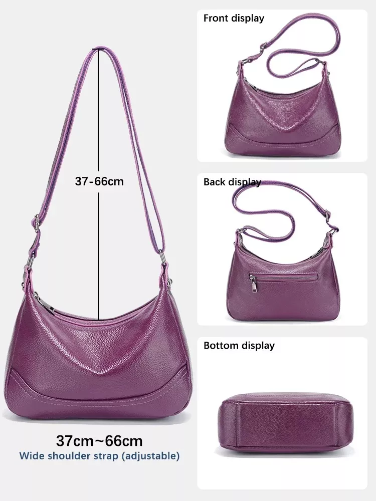 Vintage Purple Tan Leather Crossbody Hobo Bag for Women - Image 5