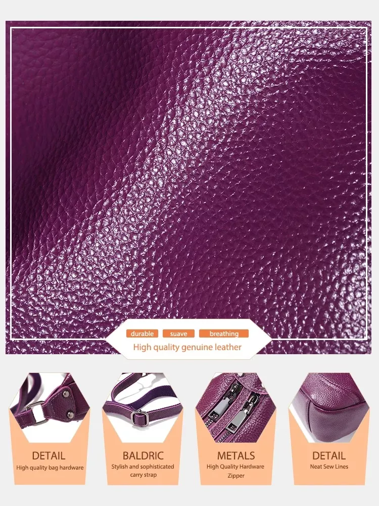 Vintage Purple Tan Leather Crossbody Hobo Bag for Women - Image 6