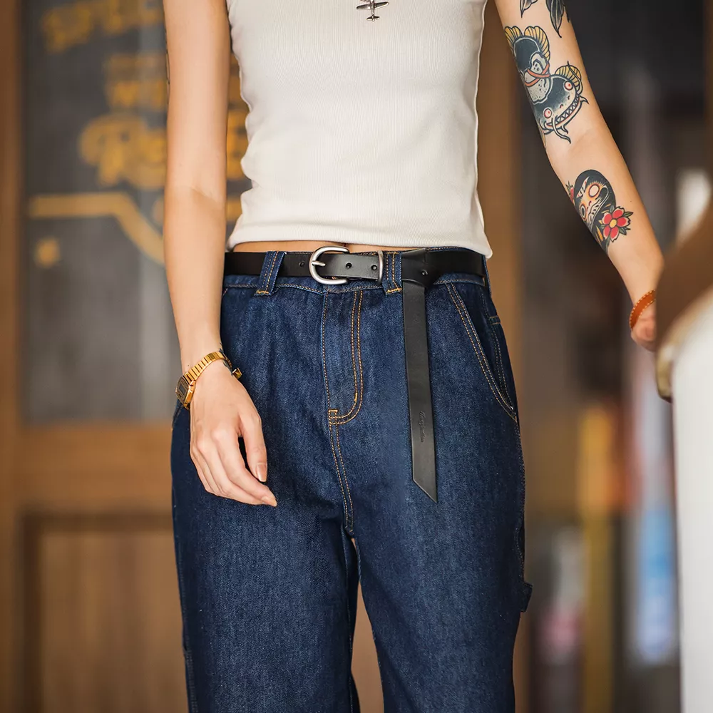 Women's Retro Genuine Leather Belt – Thin Double Ring Buckle, Vintage Style - Image 5