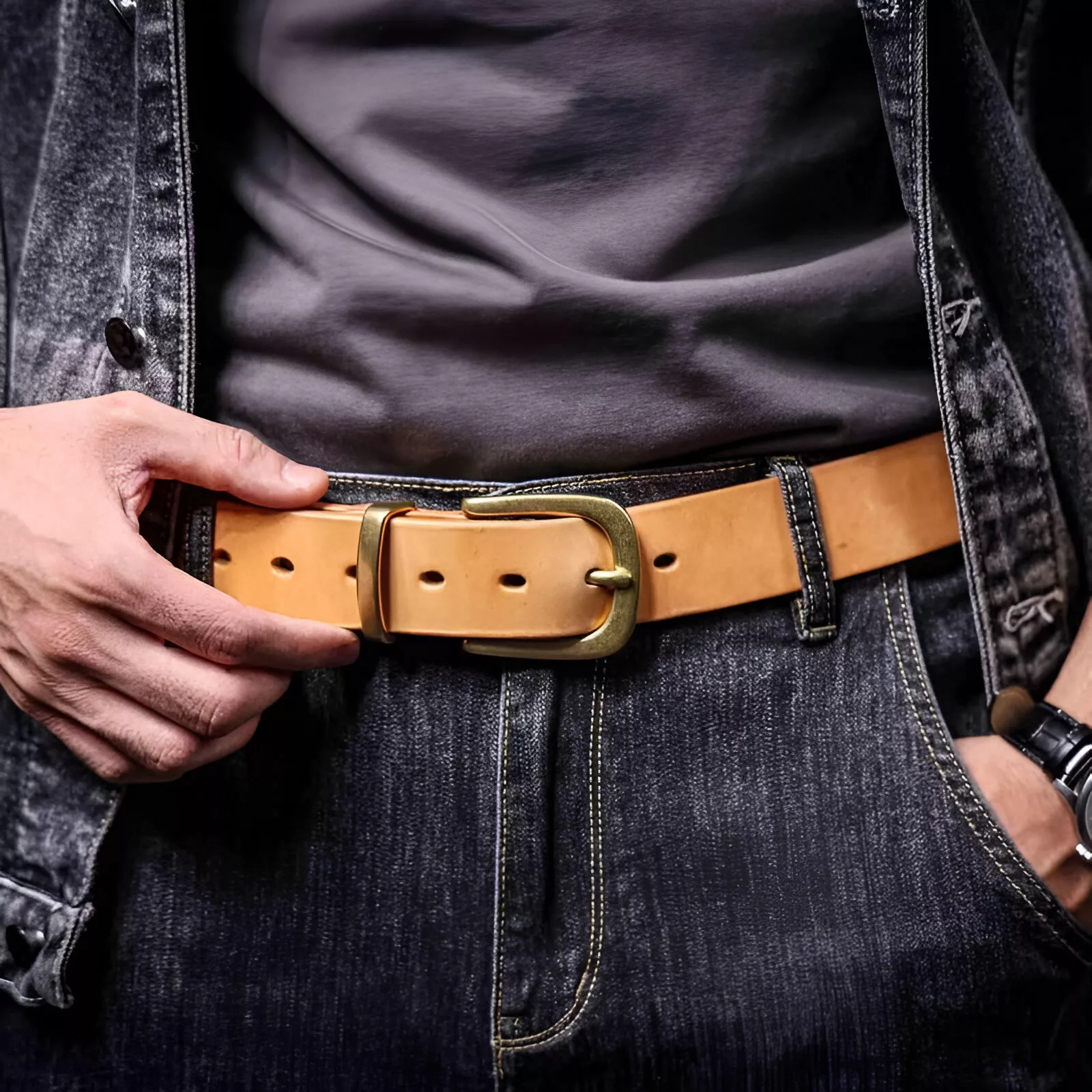 Vintage Handmade Leather Belt for Men - Image 2