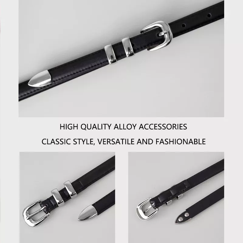 Skinny Leather Belt for Women with Silver Buckle – Fashionable Thin Waistband for Dresses & Jeans - Image 3