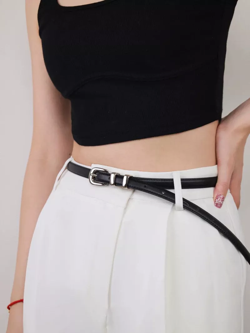 Skinny Leather Belt for Women with Silver Buckle – Fashionable Thin Waistband for Dresses & Jeans - Image 2