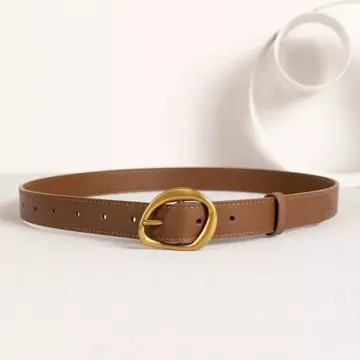 Vintage Leather Belt with Gold Buckle