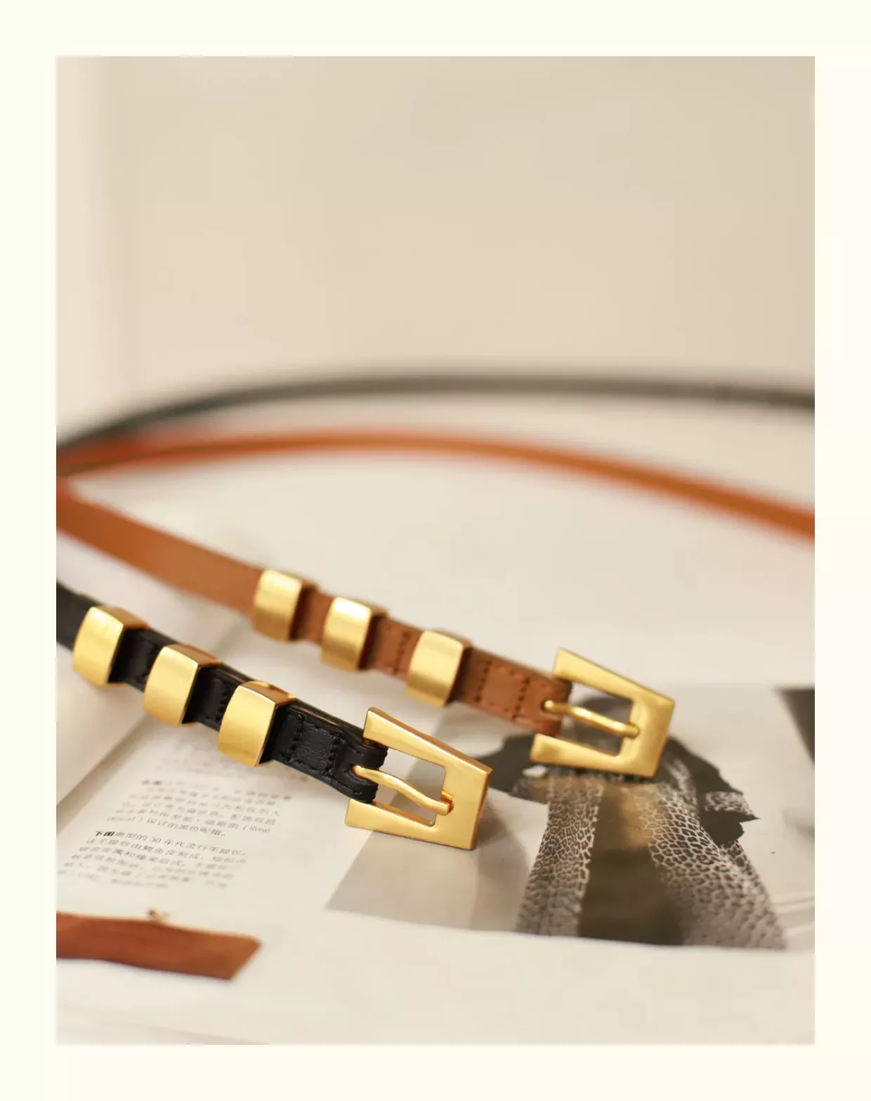 Fashion Skinny Leather Waist Belt with Gold Buckle for Women - Cowhide Decorative Waistband - Image 6