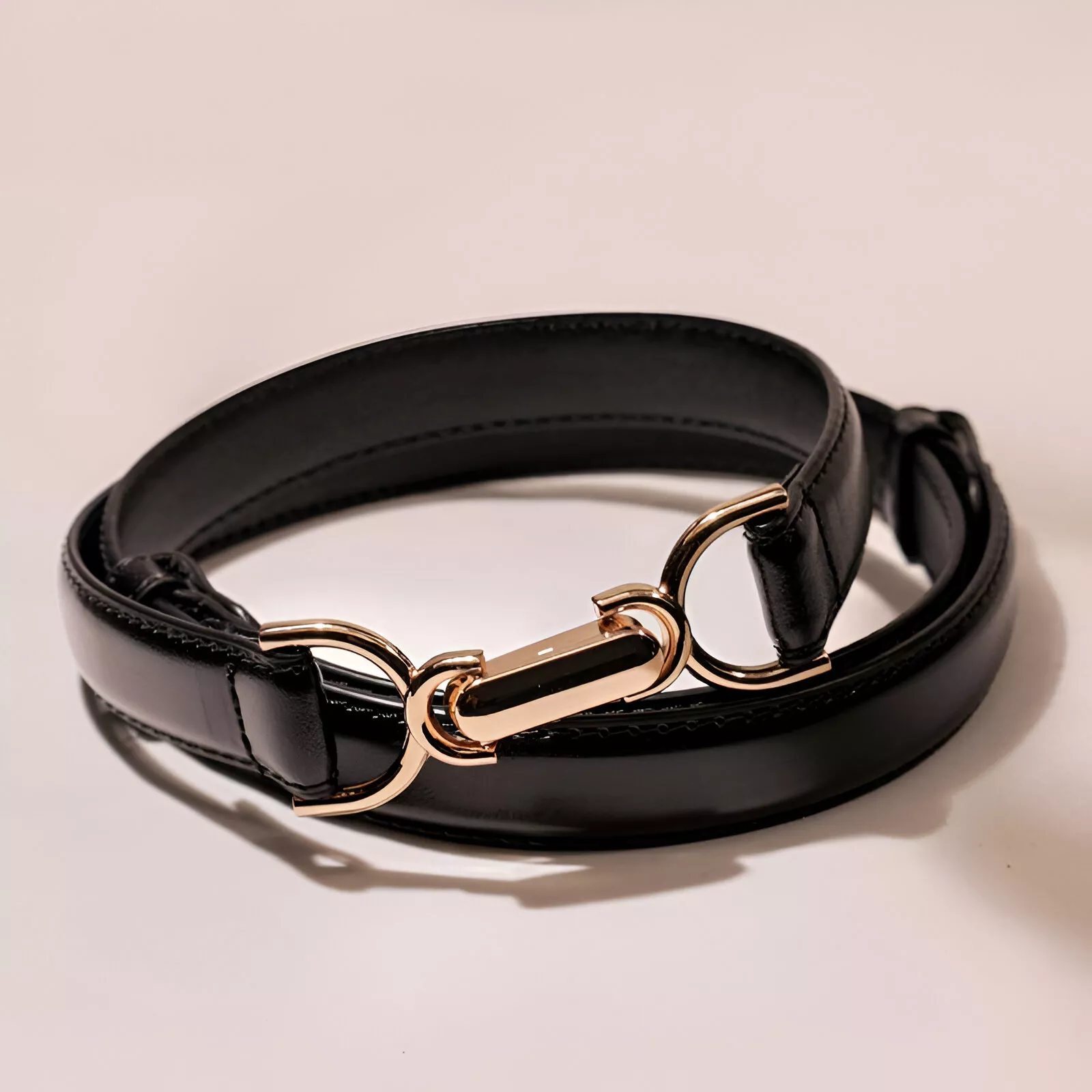 Women's Skinny Leather Belt with Gold Rotating Buckle – Slim Waist Belt for Jeans and Dresses - Image 2