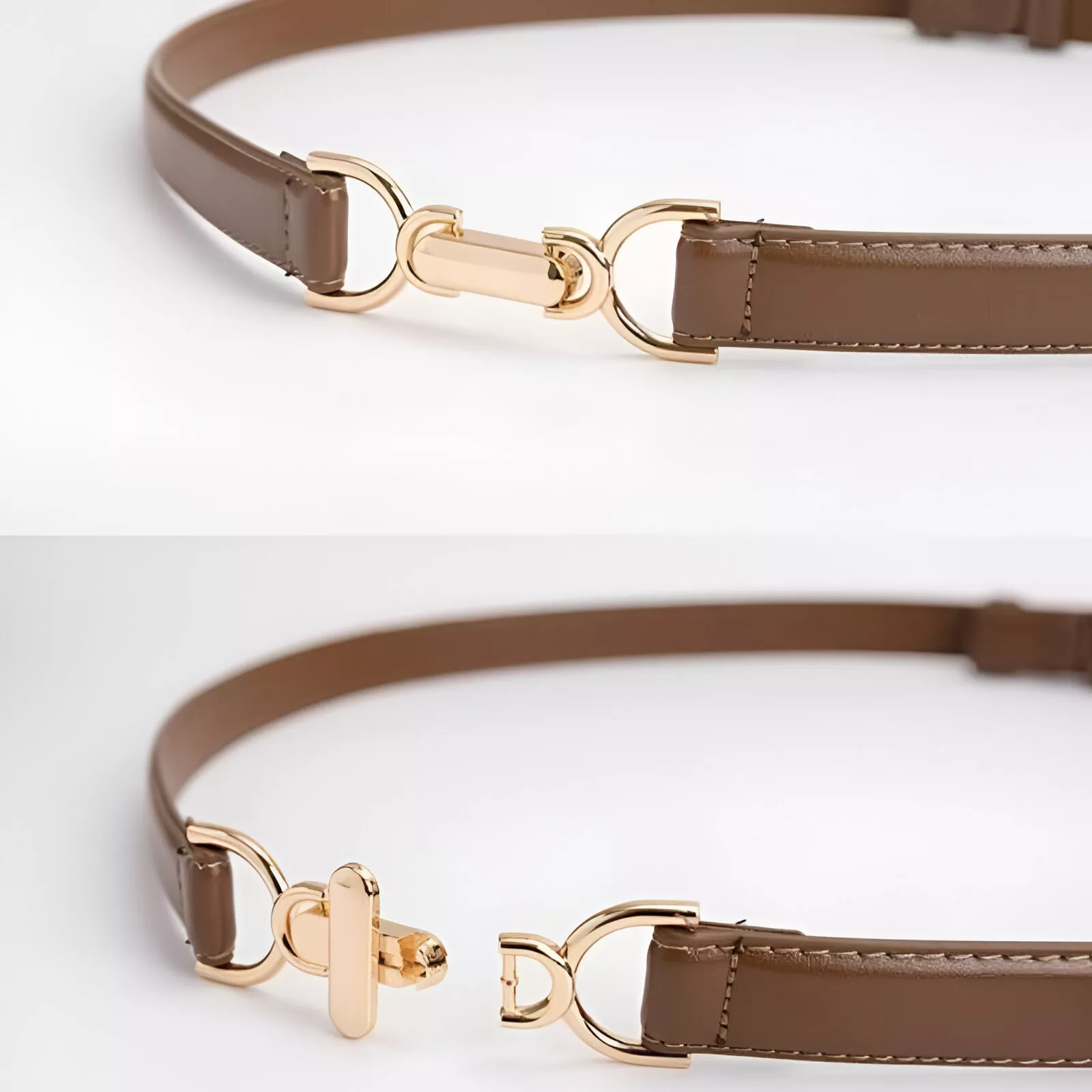 Women's Skinny Leather Belt with Gold Rotating Buckle – Slim Waist Belt for Jeans and Dresses - Image 6