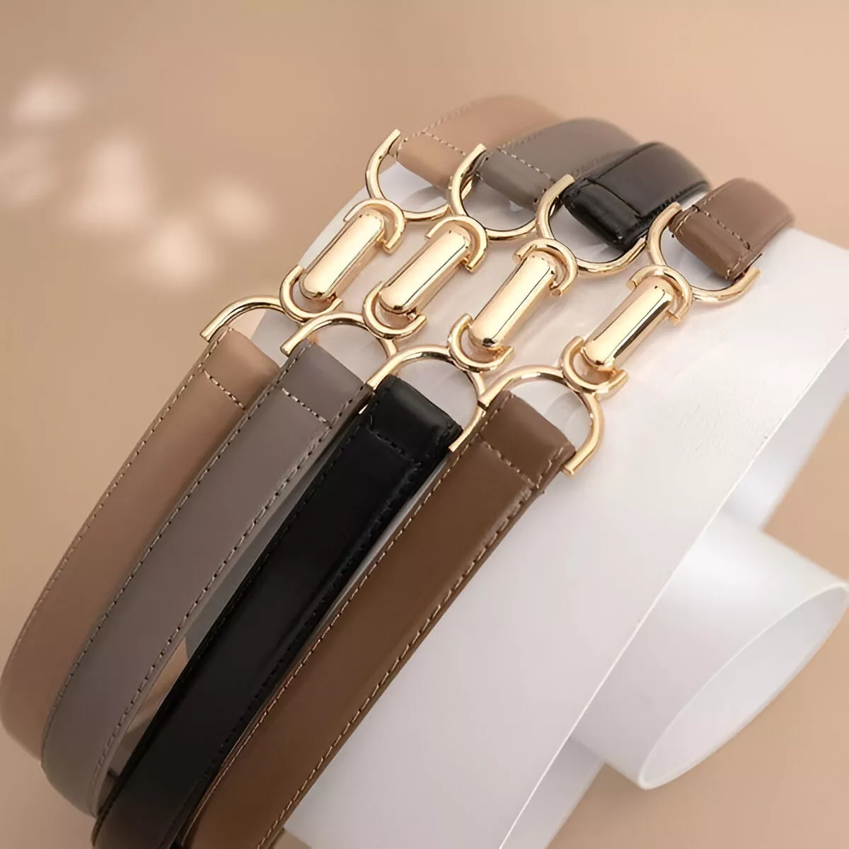 Women's Skinny Leather Belt with Gold Rotating Buckle – Slim Waist Belt for Jeans and Dresses - Image 4