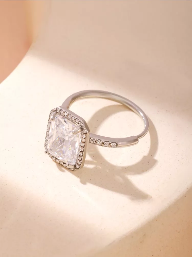 Shiny Square Zircon Ring for Women - 18k Gold Plated Adjustable Stainless Steel Ring - Image 3