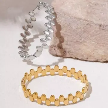 Fashion Oval Beads Stainless Steel Openable Cuff Bracelet
