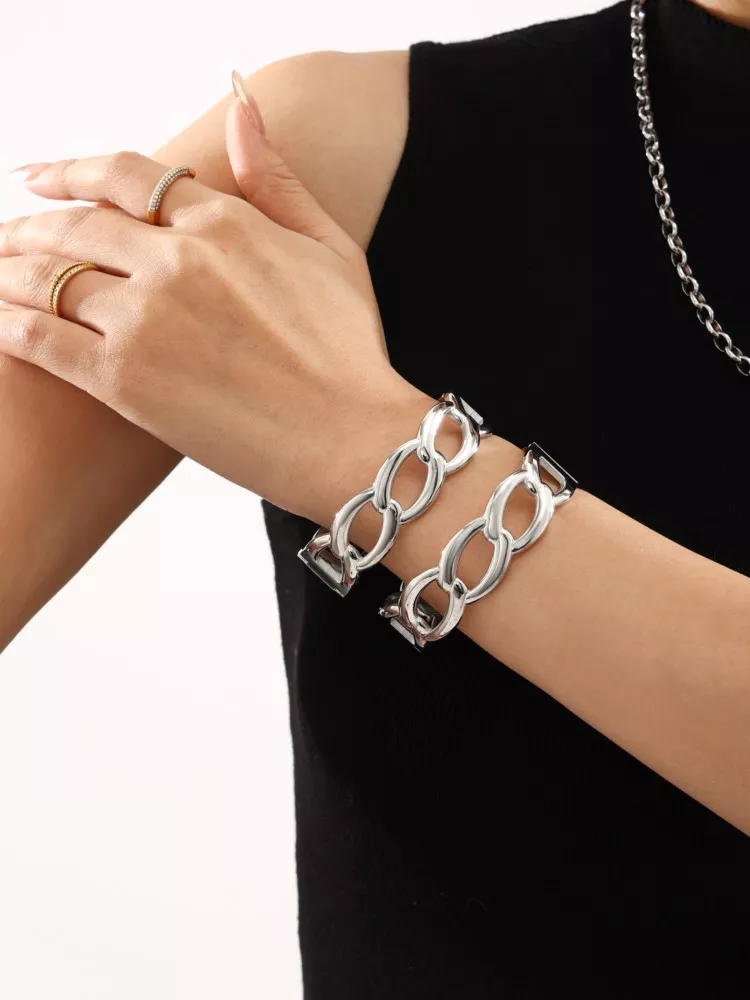 18K Gold Plated Stainless Steel Link Chain Cuff Bracelet - Image 4