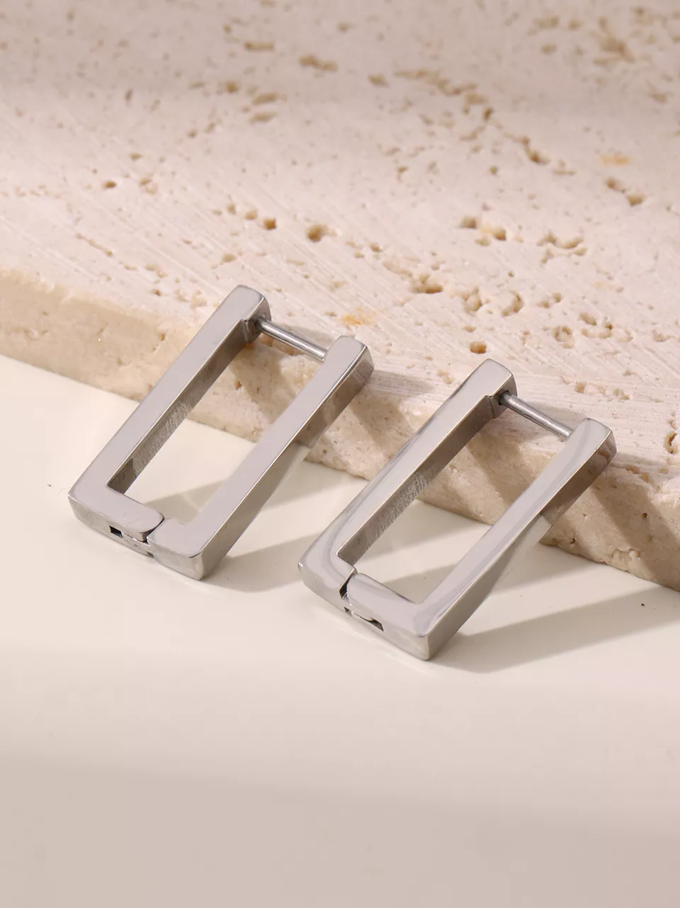 18K Gold Plated Stainless Steel Rectangle Hoop Earrings - Image 6