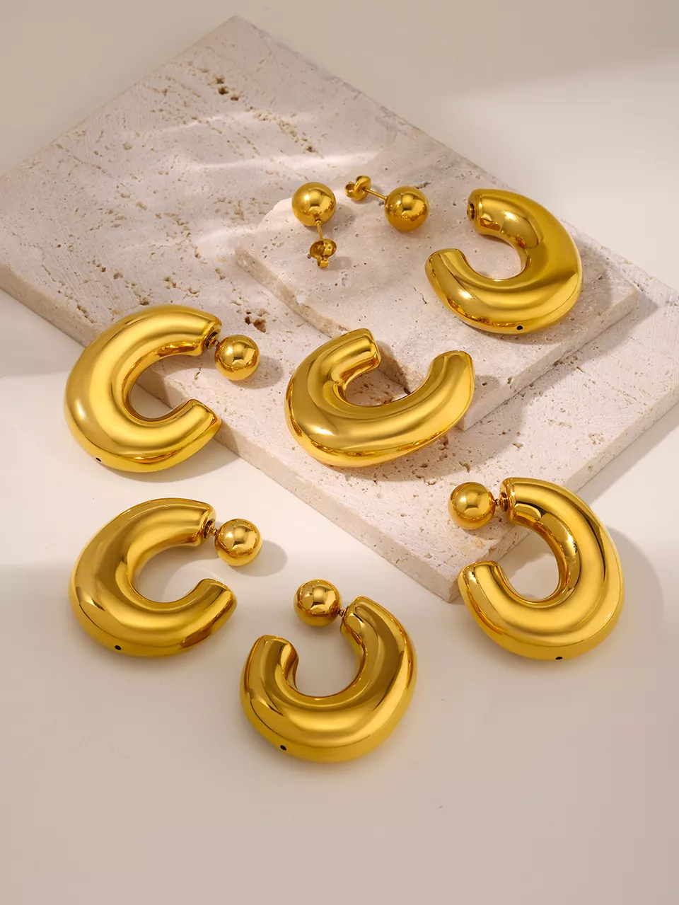 18K Gold Plated Stainless Steel C Shape Stud Earrings for Women - Image 6