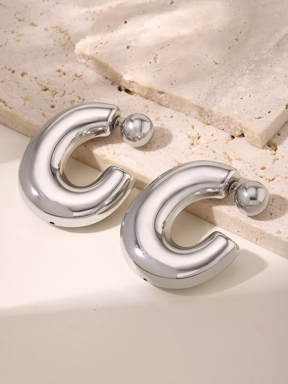 18K Gold Plated Stainless Steel C Shape Stud Earrings for Women - Image 9