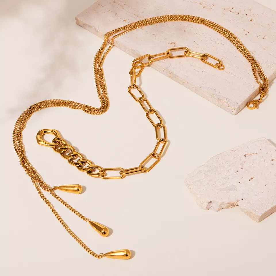 18k Gold Plated Stainless Steel Opera Tassel Necklace for Women - Multi Chain Long Sweater Chain - Image 4