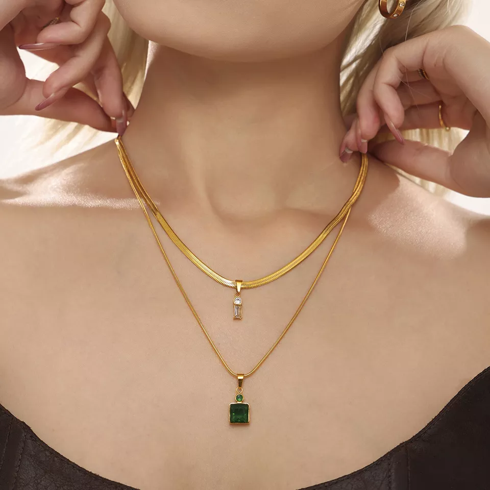 18K Gold Plated Stainless Steel Square Zircon Pendant Necklace - Image 4