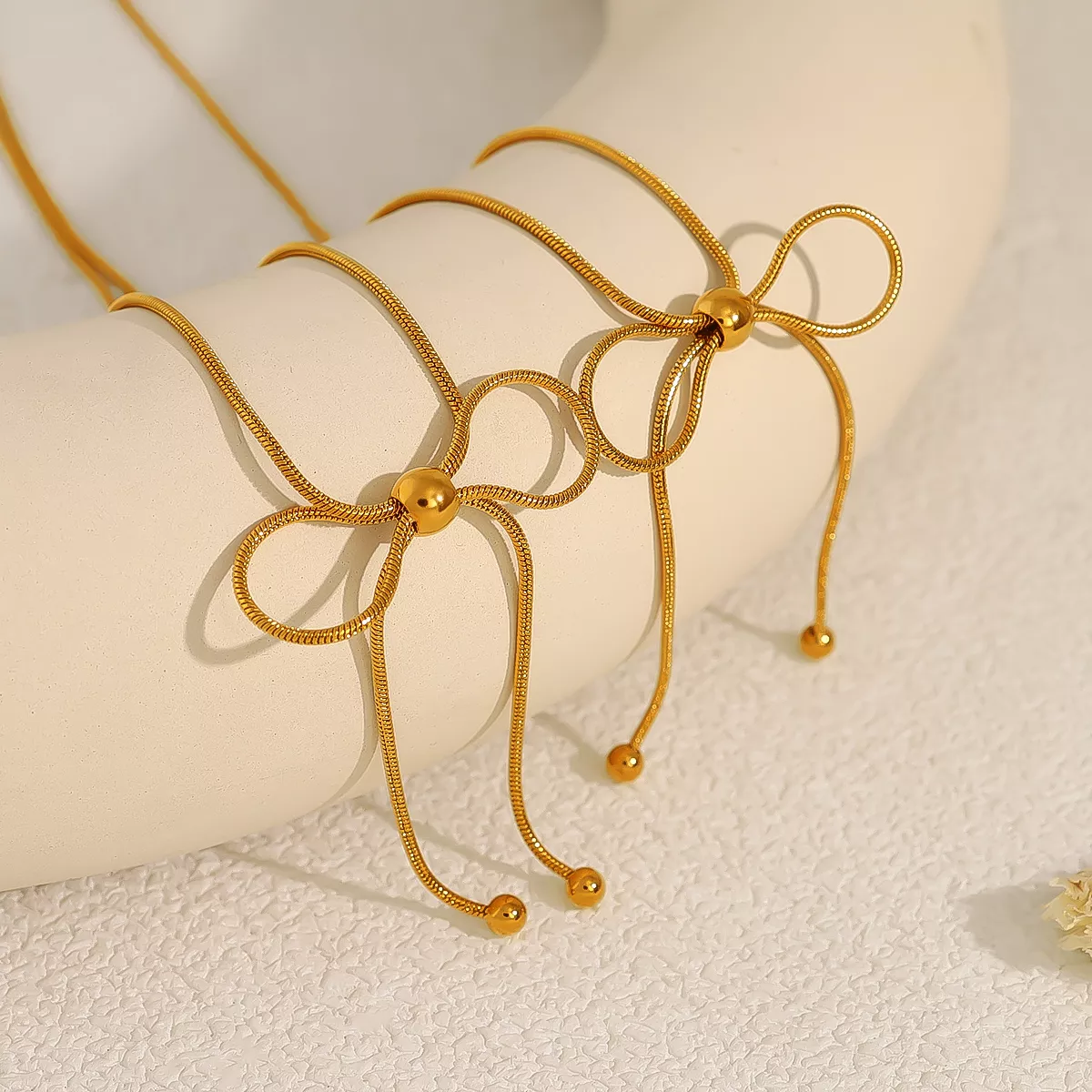 18K Gold Plated Snake Chain Bow Pendant Necklace for Women – Trendy & Simple Jewelry - Image 3