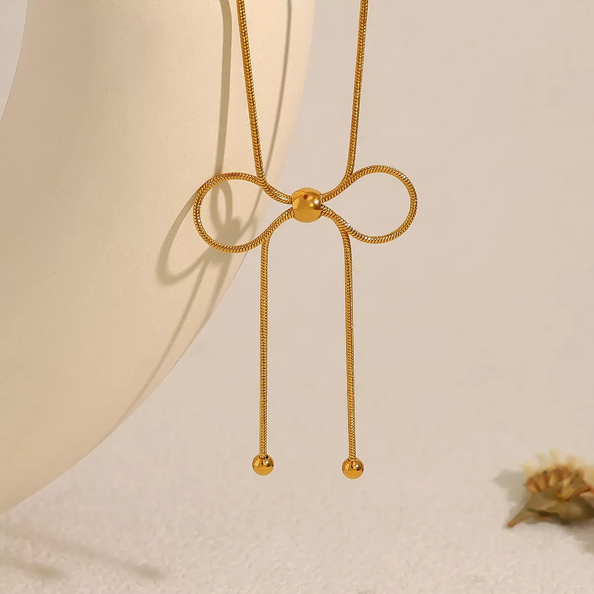 18K Gold Plated Snake Chain Bow Pendant Necklace for Women – Trendy & Simple Jewelry - Image 2
