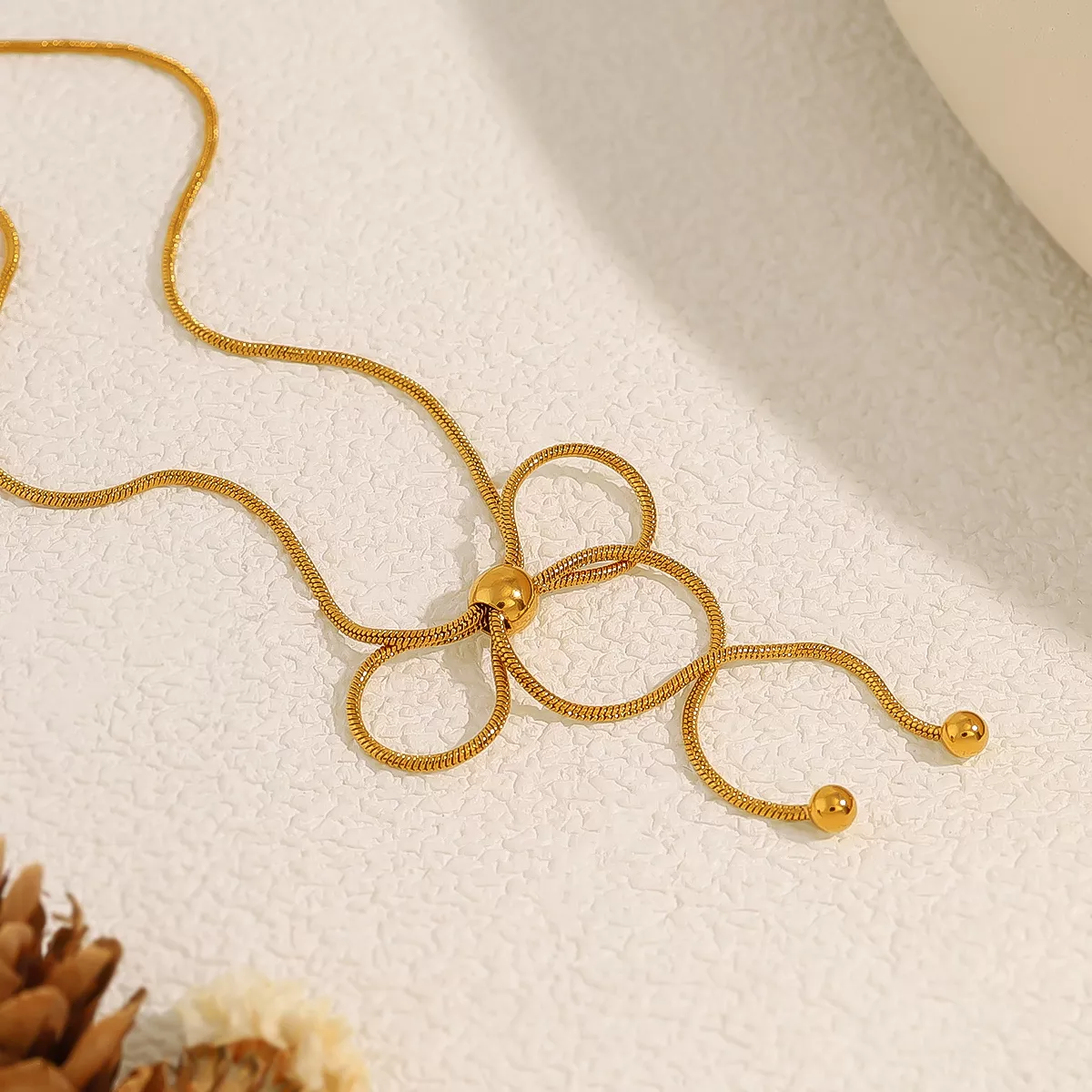 18K Gold Plated Snake Chain Bow Pendant Necklace for Women – Trendy & Simple Jewelry - Image 5