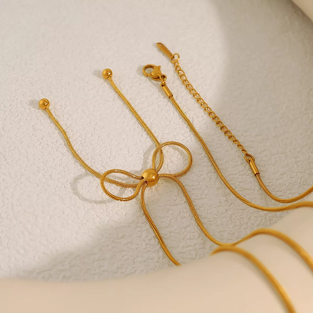 18K Gold Plated Snake Chain Bow Pendant Necklace for Women – Trendy & Simple Jewelry - Image 4